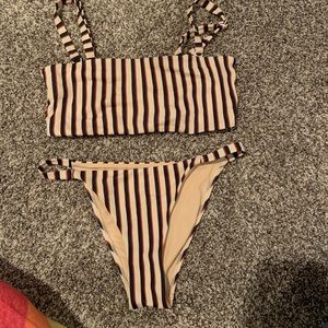 pac sun swimsuit navy blue maroon stripes